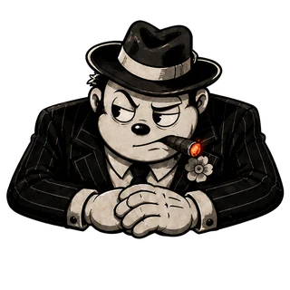 Suspicious, a transparent render of the gangster boss character